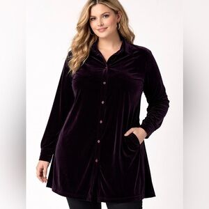 Rabbit Rabbit Rabbit Designs Velvet Tunic Shirt Jacket Plum Eggplant Size 18M